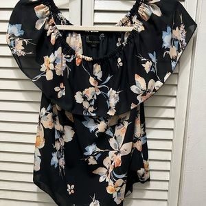 Black multi color cold shoulder top